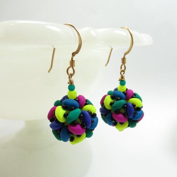 Neon Beaded Bead Earrings - Picture 9 of 9